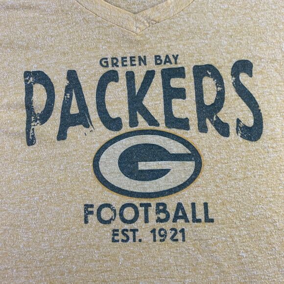 Green Bay Packers Shirt Women Extra Large Yellow Vneck Short Sleeve NFL Football - Picture 3 of 7